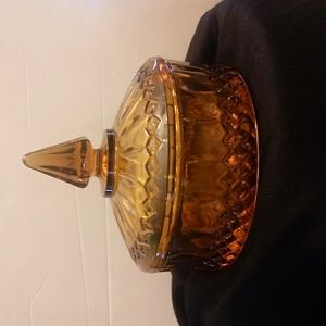 Amber glass candy dish